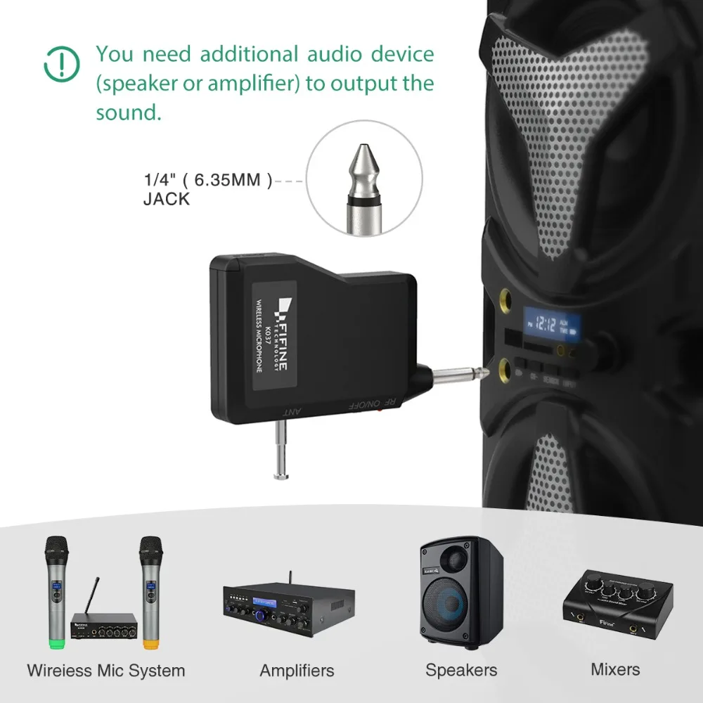FIFINE 20-Channel UHF1/4 дюйма выход петличный и гарнитура микрофон передатчик для камеры встречи обучение речи руки бесплатно 037B