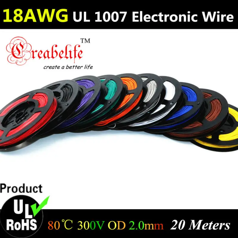20 метров/рулон 18 AWG гибкий многожильный 10 цветов UL 1007 диаметр 2 0 мм электронный
