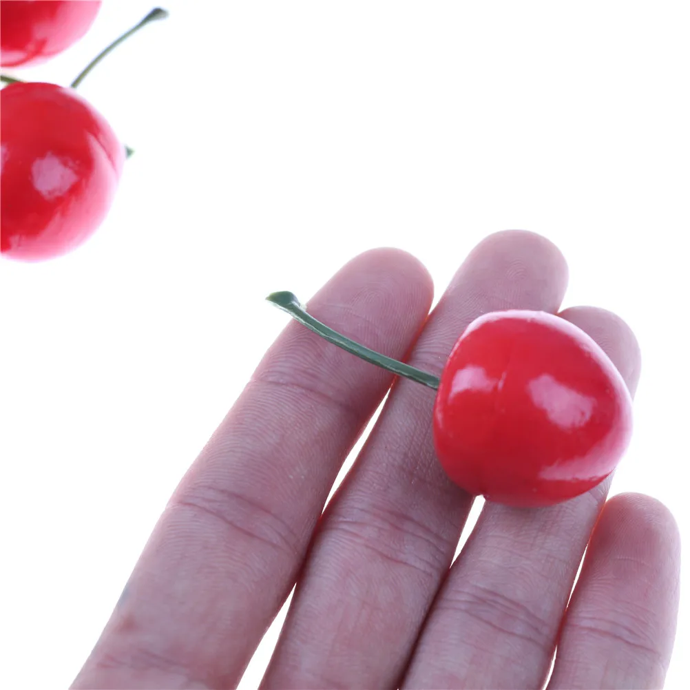 

20Pcs/lot 2.5cm Artificial Fake Cherries Mini Fake Plastic Fruit Small Berries Flower Red Cherry For Kids Kitchen Toys