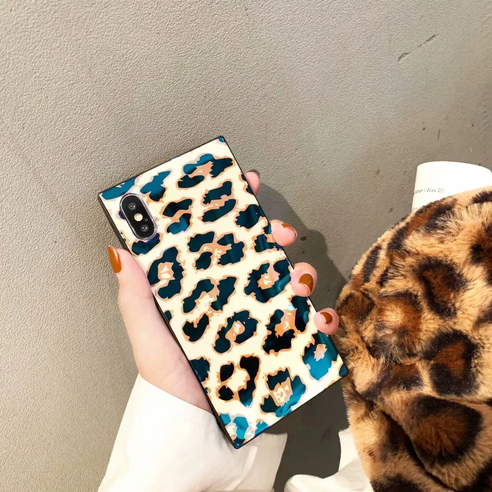 ORYKSZ For iphone X 6 6s 7 8 Plus Case Leopard print Pattern Tempered Glass Silicone Cases XS XR MAX Back Cover |