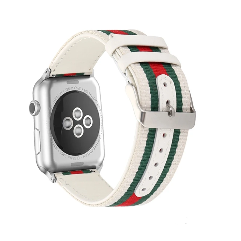 Полосатый тканые нейлон кожаным ремешком ремешок для Apple Watch 38 мм 42 часы ремень