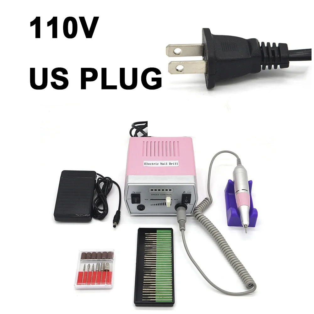 Pink US plug 30 Золотой электрический сверлильный станок для дизайна ногтей, Профессиональный аппарат для маникюра, оборудование для дизайна ногтей, оборудование для педикюра и маникюра - Цвет: Pink US plug 30