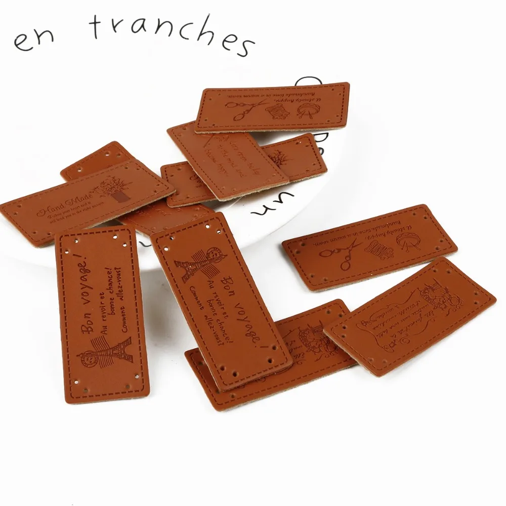 10 наклеек ручной работы из искусственной кожи с буквенным узором прямоугольные