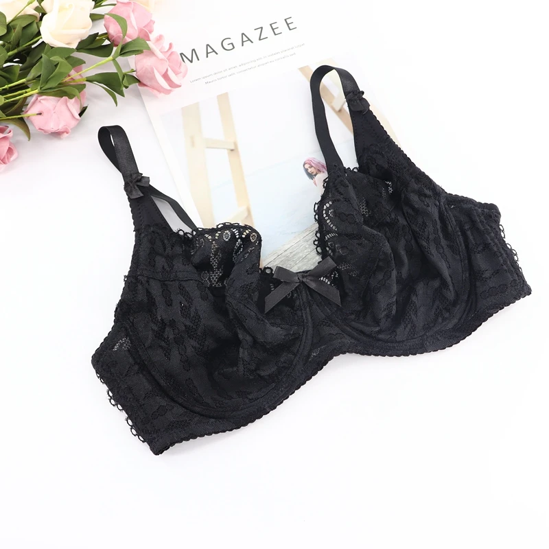 Black Beauwear, женский кружевной бюстгальтер-минимайзер без подкладки размера плюс, повседневные Бюстгальтеры на косточках для сексуальных дам, размеры 34-44, D, E, чашечки, дышащие - Цвет: Black