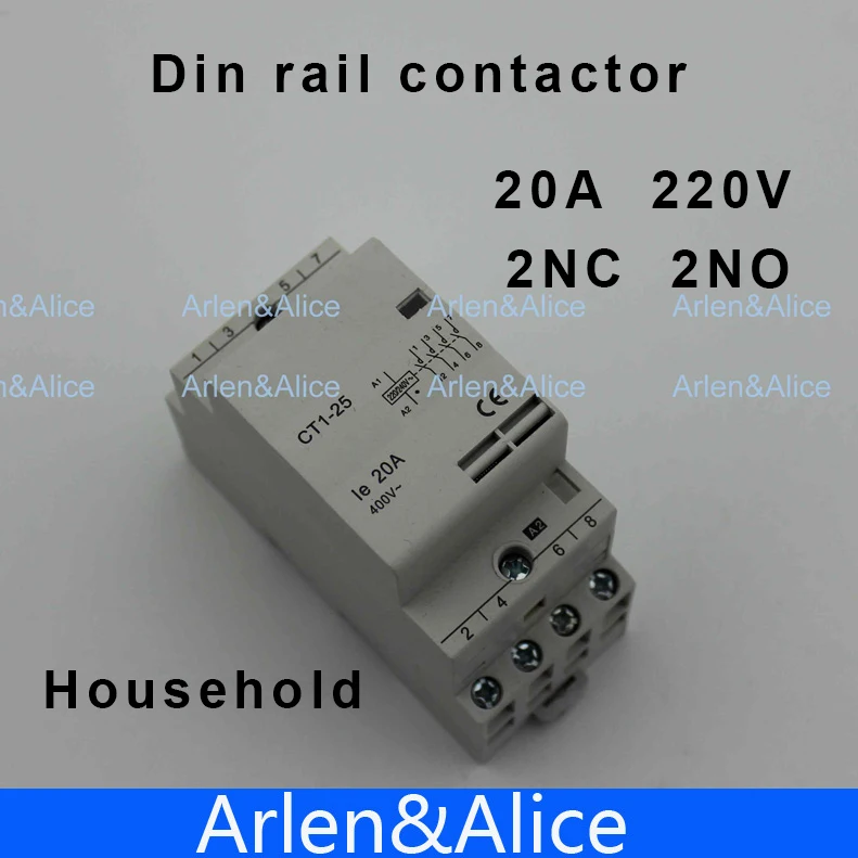 Модульный контактор переменного тока CT1 4P 20A 2NC 2NO 220 V/230 V 50/60HZ на din рейке|modular