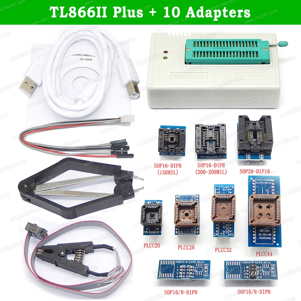 Minipro TL866II Плюс Программатор EEPROM поддержка NAND Flash AVR MCU GAL PIC SPI+ 25 Адаптеры с Зажим для экстрактора