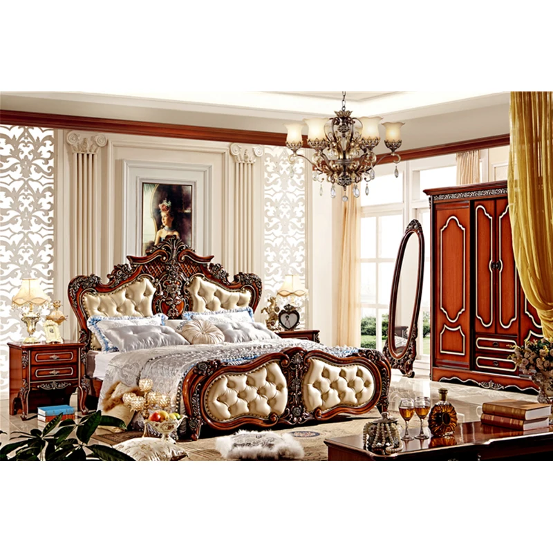 Кровать из массива дерева во французском стиле Роскошная антикварная мебель для