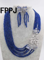 one set 7rows blue jade round faceted 4mm and blue flower pendant and earrings 18 23inch wholesale beads nature