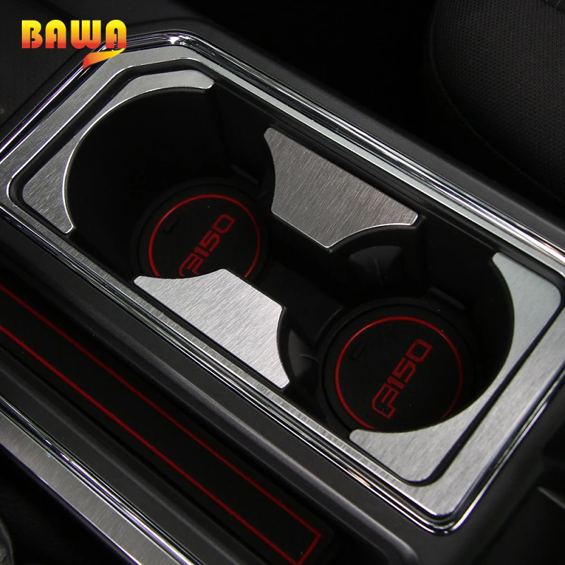 

BAWA Aluminum Alloy Gear Shift Panel Cup Mat Holder Decoration Trim Interior Stickers For Ford F150 2015 Up Car Styling