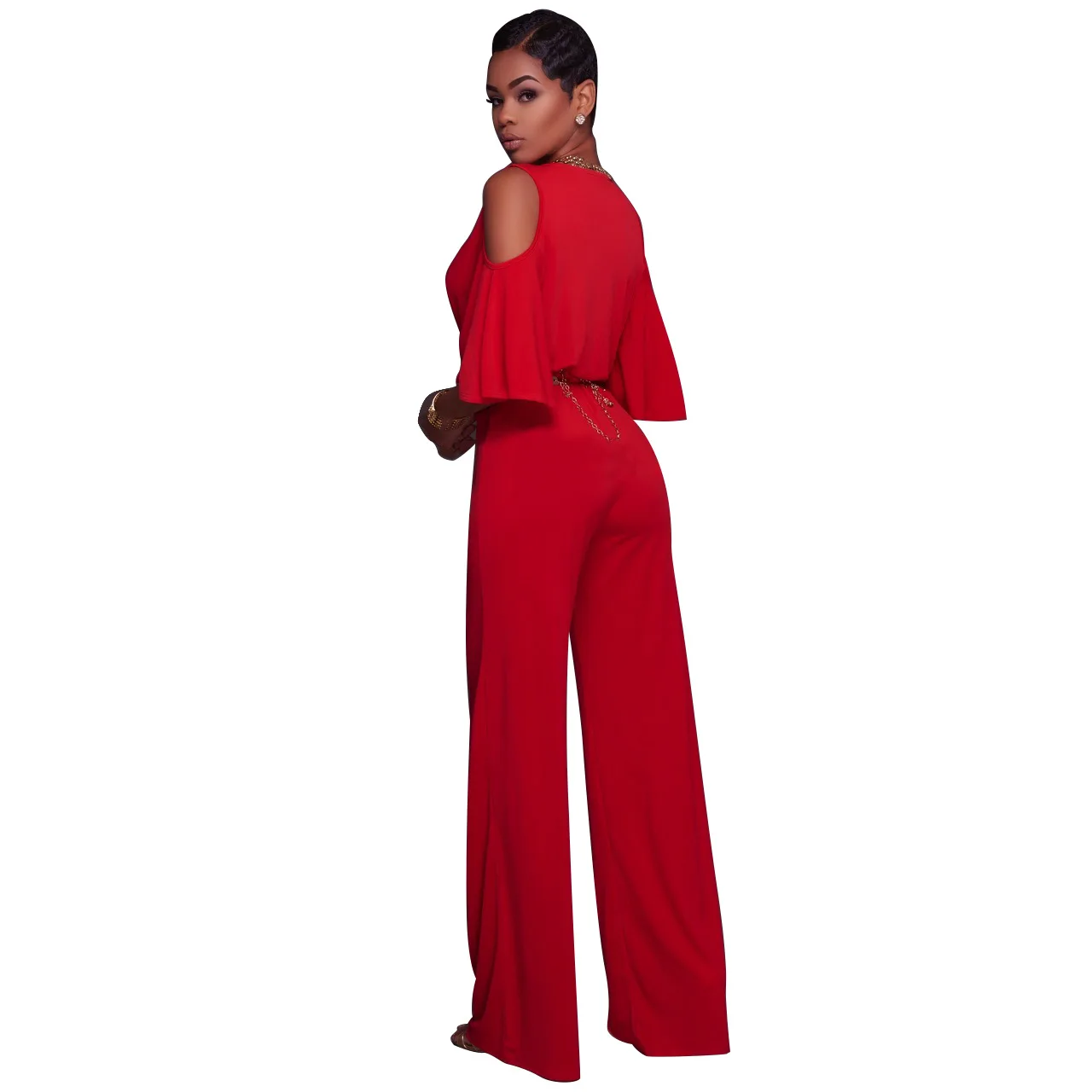 Для женщин Лето Глубокий v-образным вырезом с открытыми плечами Комбинезоны для