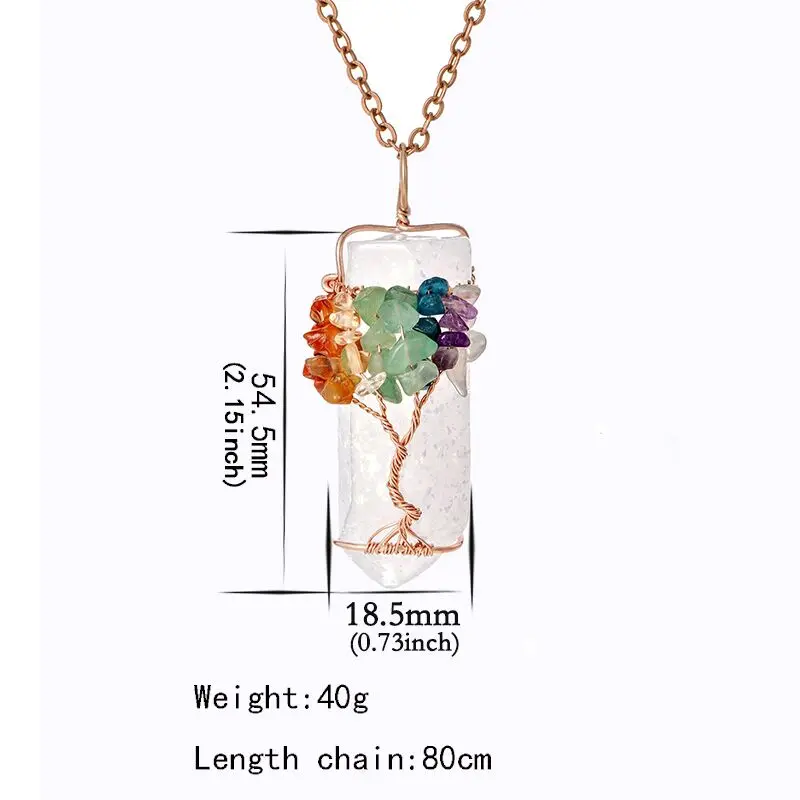 

SEDmart Natural White Crystal Big Pendant Reiki Chakra Tree of Life Rose Gold Color Handmade Wire Wrapped Pendant for Necklace