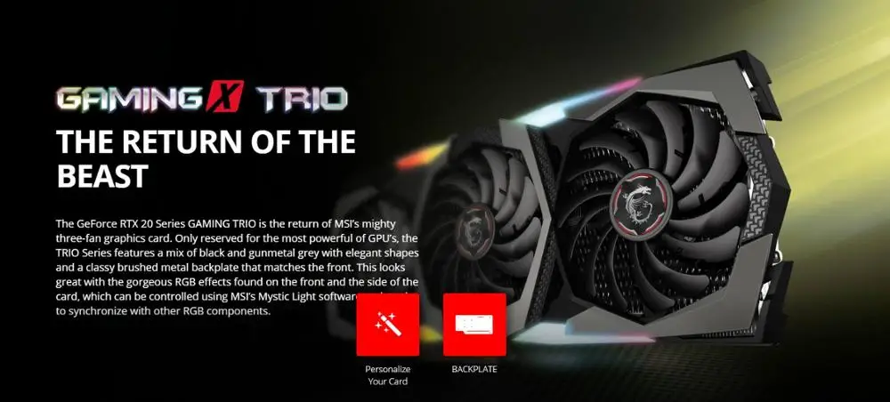Видеокарта MSI GeForce RTX 2080Ti GAMING X TRIO 11 ГБ GDDR6 1755 МГц 4352 единиц 352 бит 14 Гбит/с PCI Express x16 3 0
