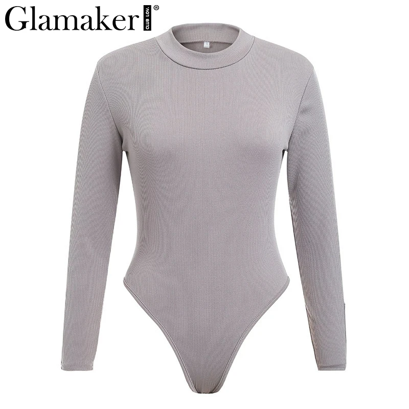 Glamaker, трикотажный сексуальный облегающий боди с высоким воротом, женский короткий комбинезон с пуговицами, женский комбинезон с длинным рукавом, повседневный комбинезон
