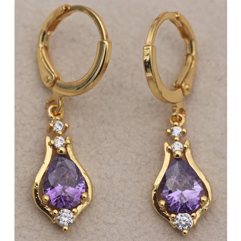 Роскошные серьги кольца для женщин позолоченные в форме слезы с фианитами