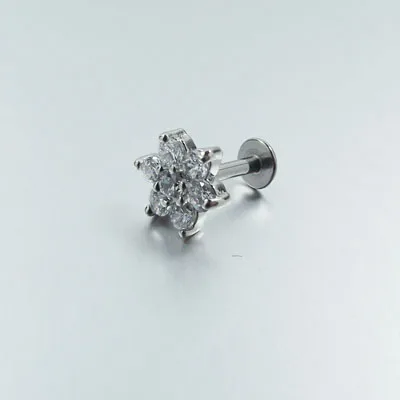 Silver Lip SaYao 1 шт 6 мм Длина 16 г губы кольцо Лабрет серьги гвоздь кость штанги Циркон Роза Цветок спираль Козелок Уха Пирсинг ювелирные изделия для тела - Окраска металла: Silver Lip