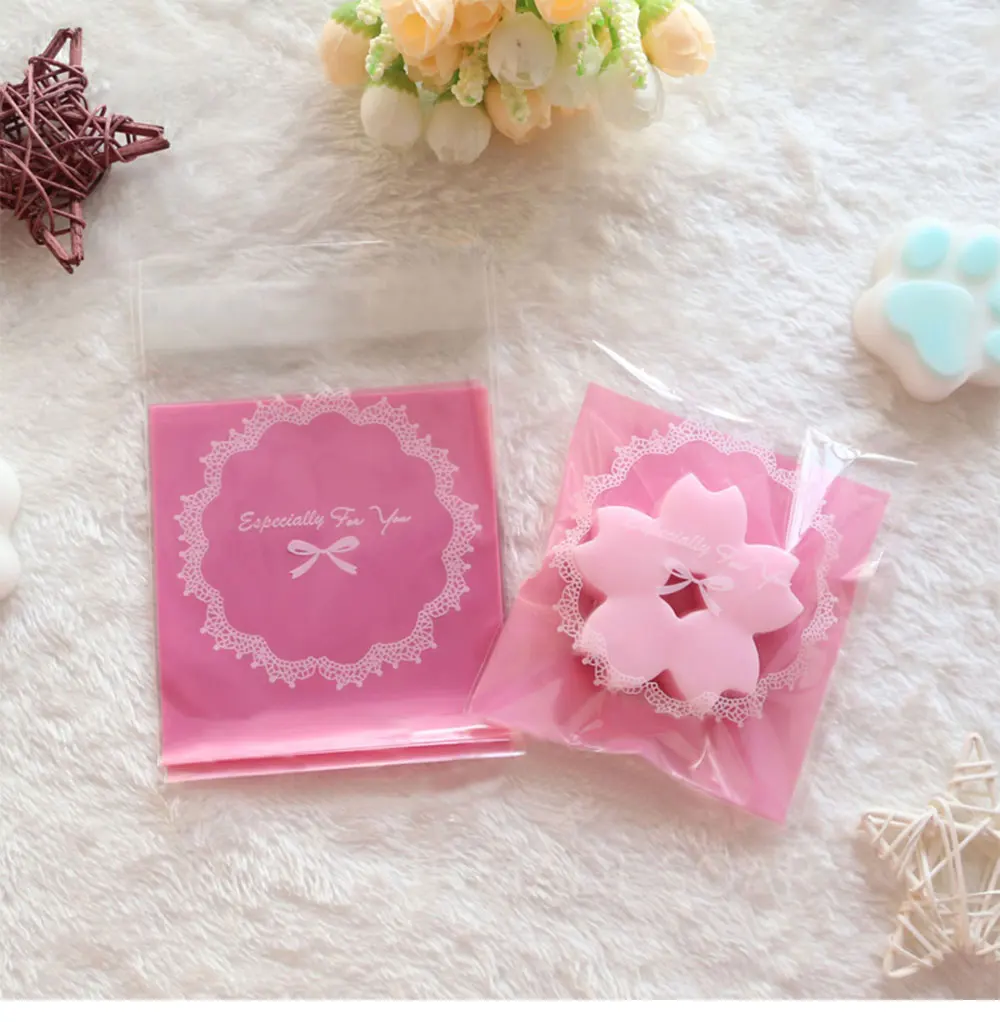 100 pcs Bud silk wreath adhesive bag cookies diy Gift Bags for Christmas birthday Party Candy Food&Handmade soap Packaging bags
