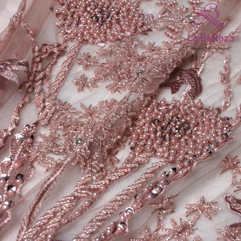 Pink La Belleza модный дизайн слоновая кость/грязно-розовый/черный/Королевский тяжелый ручной работы бисером кружева, кружевная ткань из стразов 1 ярд - Цвет: Pink