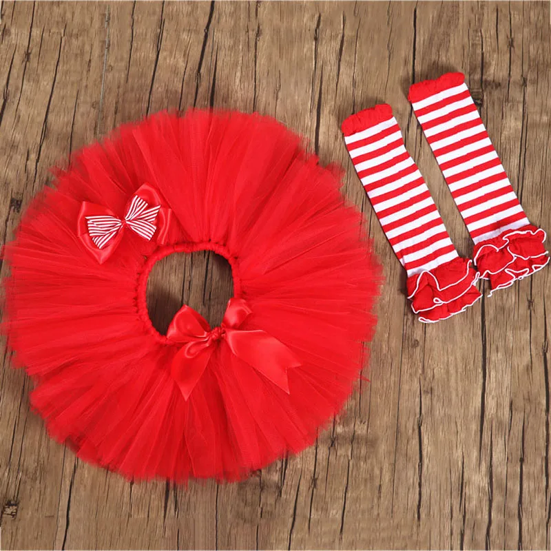 Skirt Set Красная рождественская фатиновая юбка-пачка для маленьких девочек вечерние юбки с носками для новорожденных на год детская одежда для фотосессии - Цвет: Skirt Set