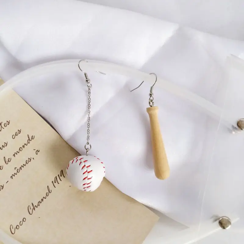 

Sportswear Wood Drop Earrings Asymmetric Baseball Bat Earrings Fashion Jewelry