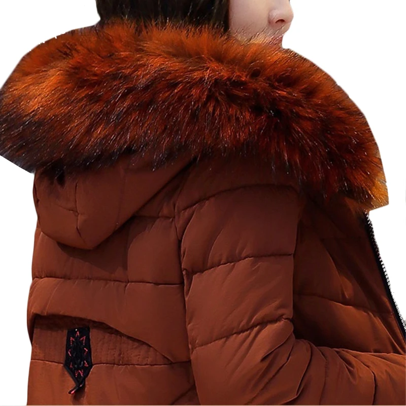 

New Warmth Straight Down cotton Jacket Fashion Hooded Fur collar Long Coat Winter Plus size Womens Zipper Fluffy Parkas 5XL A862