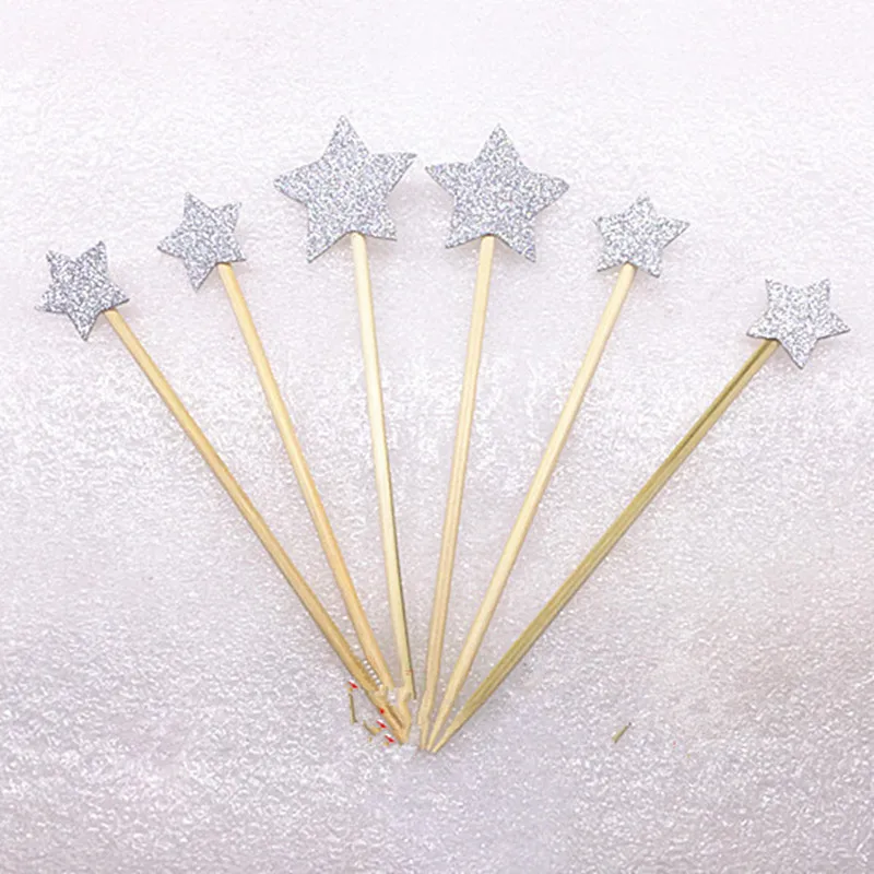 6 шт./лот Топпер для торта блестящие золотые и серебряные украшения в форме звезды