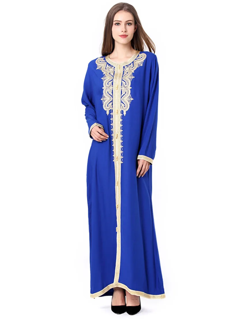 Blue Женское платье макси с длинным рукавом, длинное винтажное платье, плюс размер, вышивка, марокканский кафтан, Исламская одежда, мусульманское платье, платье в пол - Цвет: Blue