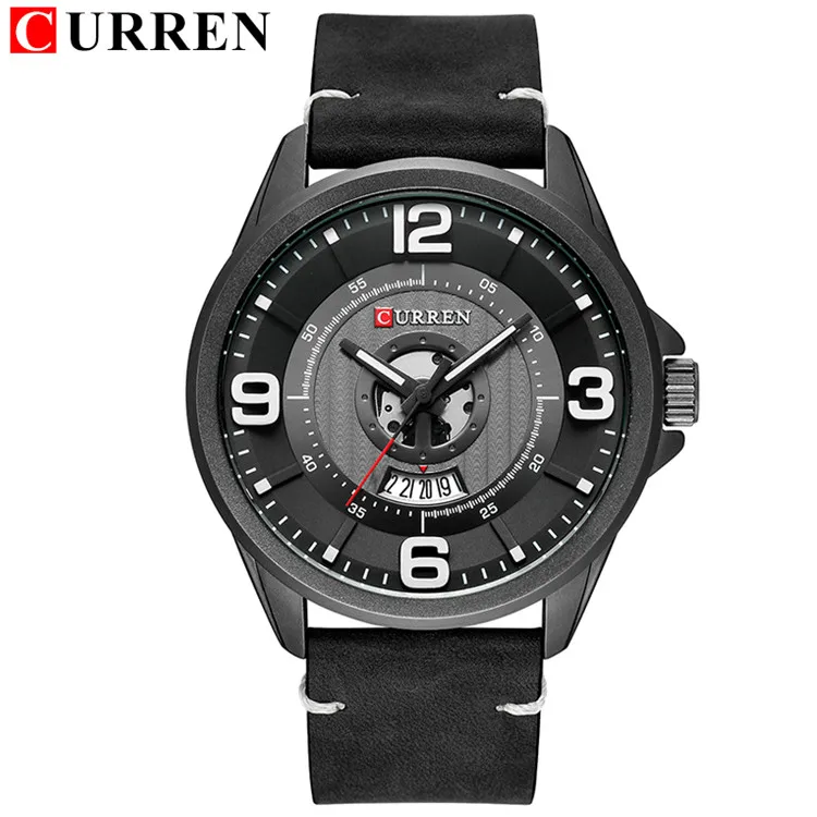 black silver Reloj hombres мужские часы модные кварцевые часы CURREN повседневные кожаные мужские наручные часы с датой erkek saat подарок для мужчин - Цвет: black silver