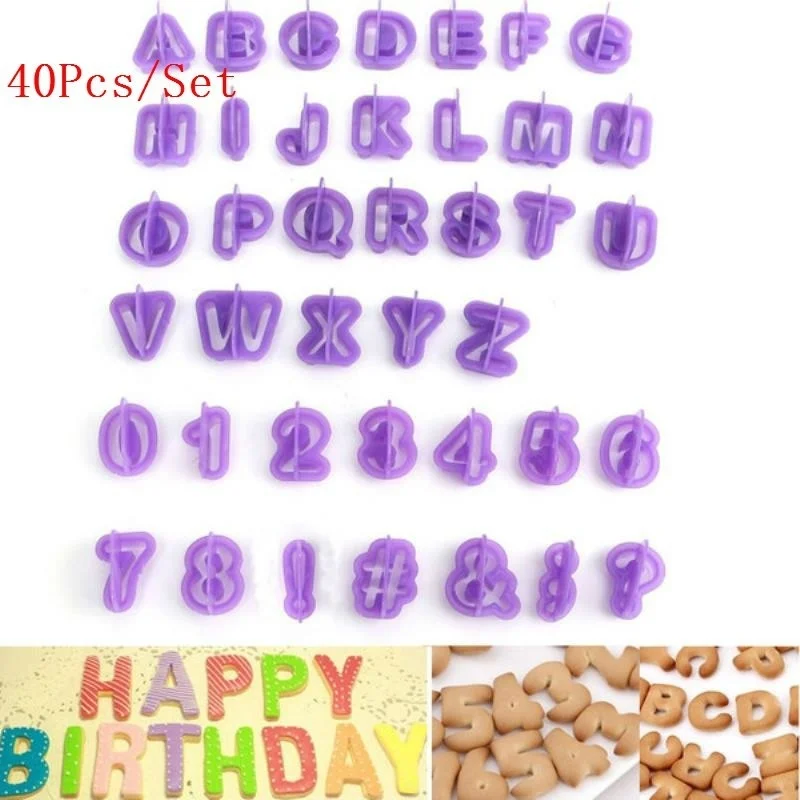 40Pcs Alphabet Number Character Letter Cookie Cutter Fondant Cake Biscuit Baking Mould DIY Cake Decorating Tools with Handle