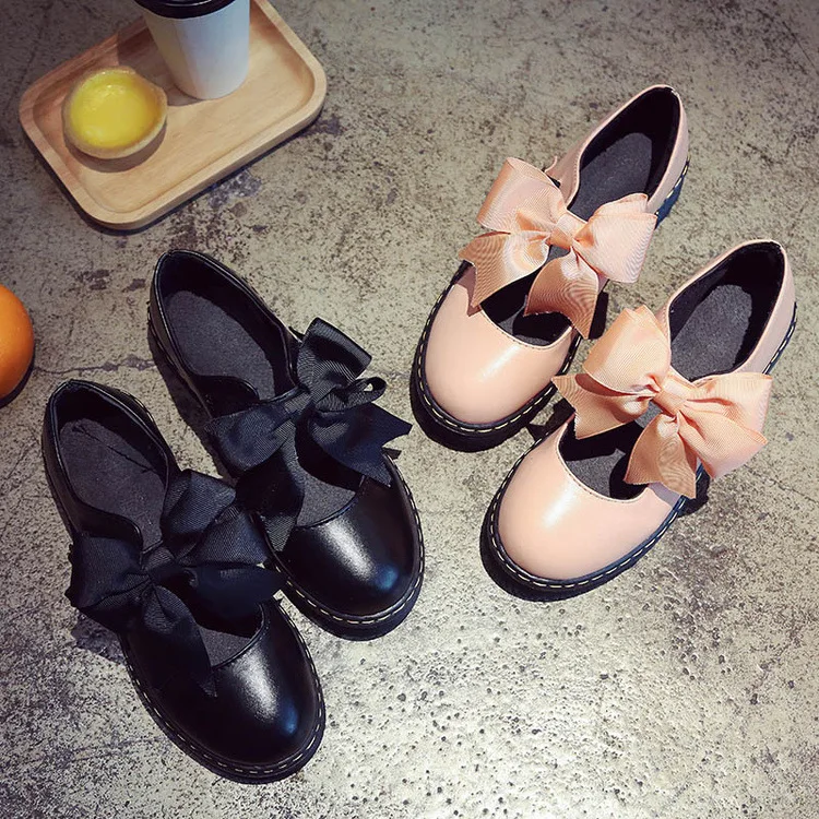 

Women Fashion Black Bow Tie Flat Platform Shoes Lady Cute Sweet Comfortable Pink Shoes Female Casual Spring Summer Shoes G5352