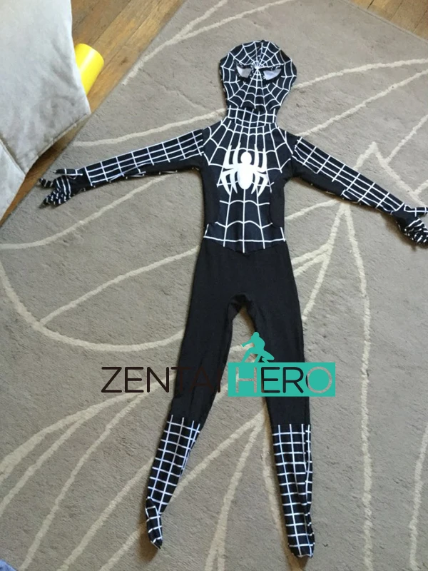 Бесплатная доставка DHL новинка 2017 года черный Детский костюм Человека-паука для