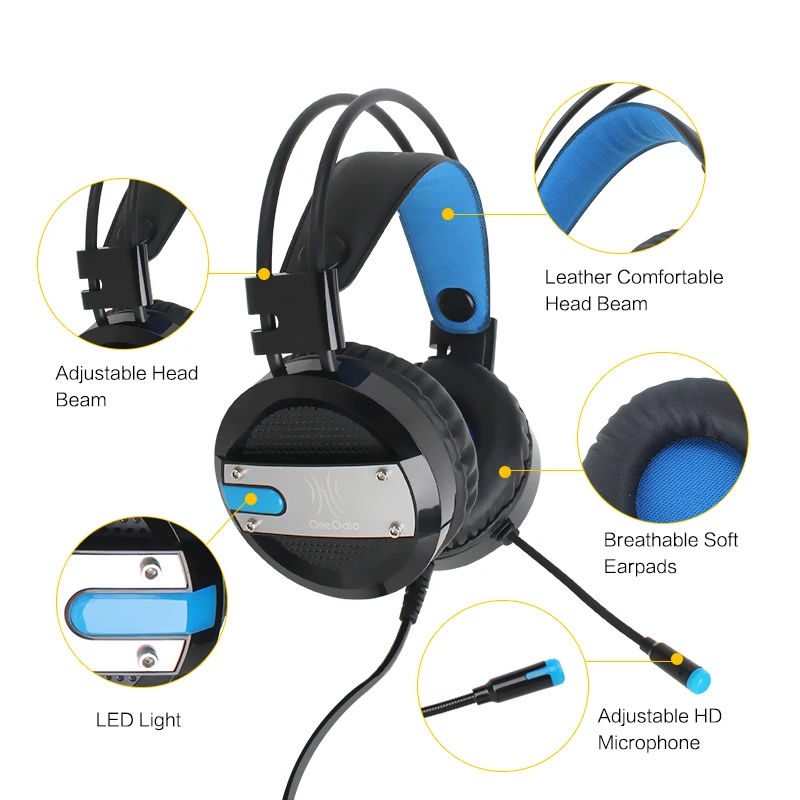 Oneodio светодиодный игровая гарнитура Hifi проводные USB Игровые наушники с