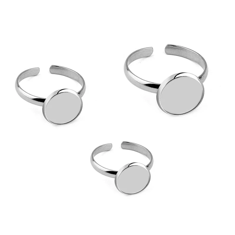 10pcs No Fade Stainless Steel Adjustable Ring Settings Blank/Base,Fit 8mm 10mm Glass Cabochons,Buttons;Ring Bezels