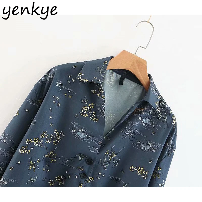 2018 винтажная женская рубашка с цветочным принтом осенняя блузка отложной