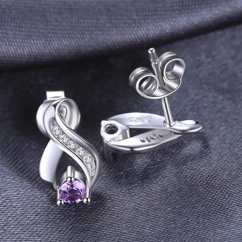 Jewelrypalace модные 0.3ct круглый природный аметист Серьги-гвоздики для Для женщин Твердые стерлингового серебра 925 бренд драгоценный камень Красивые ювелирные изделия