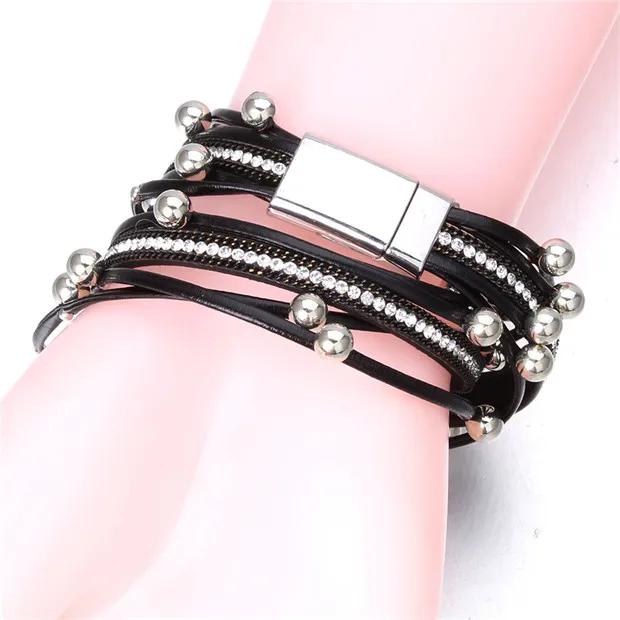 New Snaps Jewelry Vintage Crystal Leather 18mm Snap Button Bracelet Bangle Punk Multilayer Leather Bracelet Wrap Bracelets