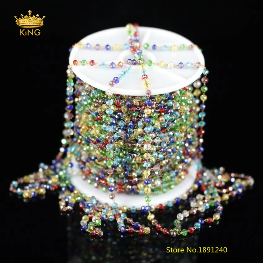 5Meters 2x3mm Colourful Glass Chains Jewelry Bulk Faceted Rondellle Wire Wrapped Tiny Plated Brass DIY ZJ105 | Украшения и