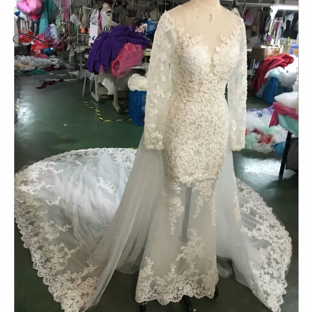 Leeymon сексуальная русалка с длинными рукавами кружева свадебное платье 2019 плюс