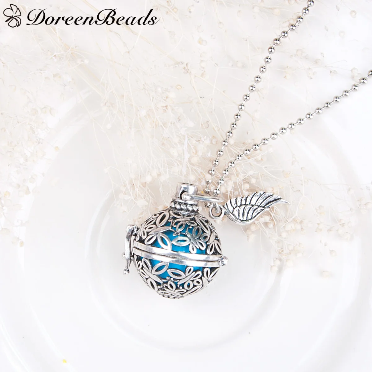 DoreenBeads ожерелье шаровая цепь серебряного цвета коробка с подвеской крыльями