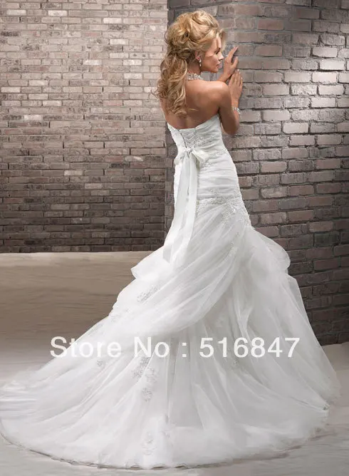 2015 новое поступление длинный белый / слоновая кость платье-линии тюль аппликация