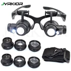 Лупа Ювелирная Jyrkior с двойным наглазником, лупа, увеличительное стекло инструмент для очков, набор со светодиодный светильник кой 10X 15X 20X 25X