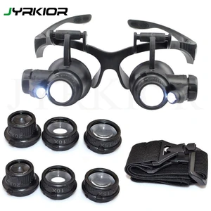 Лупа Ювелирная Jyrkior с двойным наглазником, лупа, увеличительное стекло инструмент для очков, набор со светодиодный светильник кой 10X 15X 20X 25X