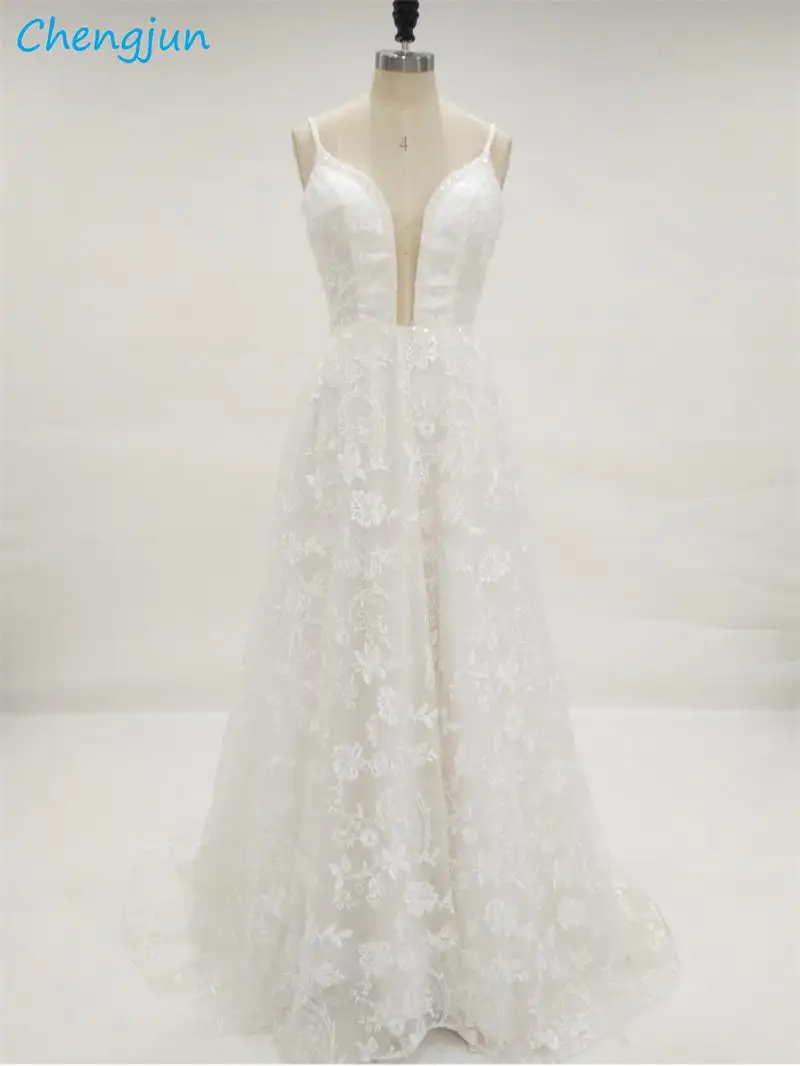 Белое Кружевное сексуальное свадебное платье Chengjun с V-образным вырезом | Свадьбы