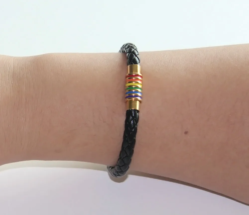 Черный Браслет из натуральной кожи браслет ЛГБТ Радуга Дублин гордость вечерние