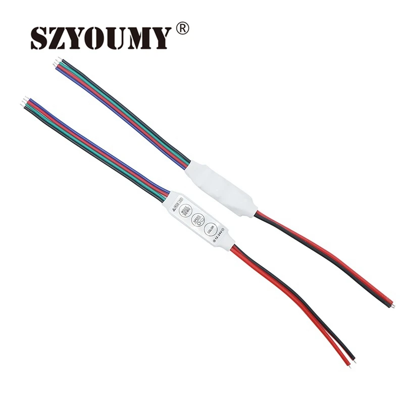 

SZYOUMY 300pcs DC 12V Mini 3 Keys 2pin to 4pin RGB LED Controller Brightness Dimmer For 3528 5050 Strip Or Lamp Bulb