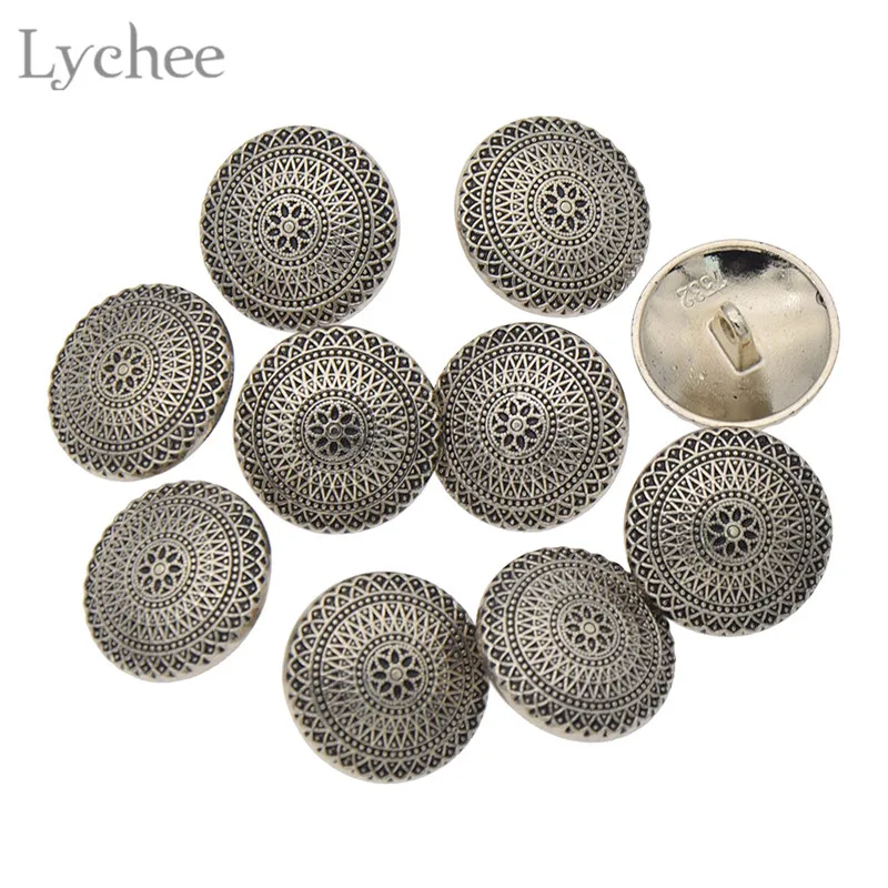 Круглый Цветок Lychee Life 10 шт. резные пуговицы металлические с хвостовиком для