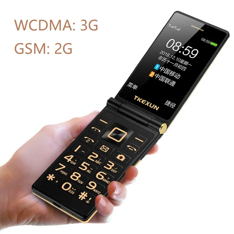 Tkexun разблокировка флип 3g WCDMA сенсорный дисплей старший мобильный телефон SOS