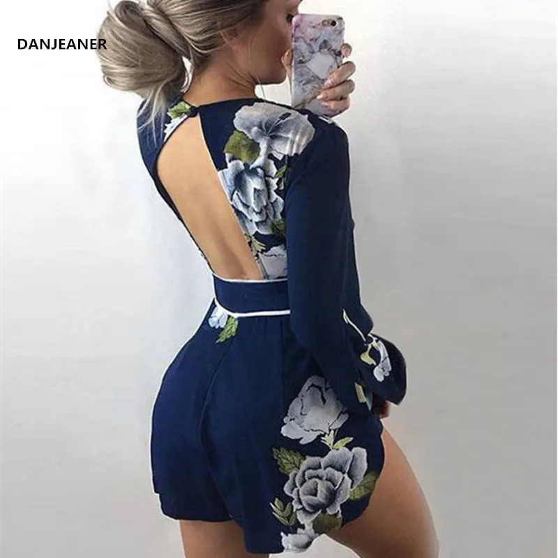 Летние комбинезоны DANJEANER с глубоким V образным вырезом и длинным рукавом