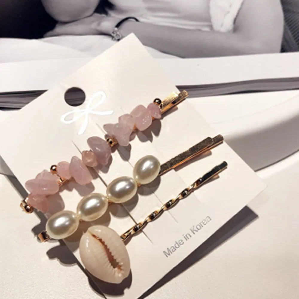 7 5pcs/set New Marine Style Metal Gold Shell Conch Pearl Hairpins Hair Clips for Women Hairgrip Beach Hair Accessories - Цвет: 7