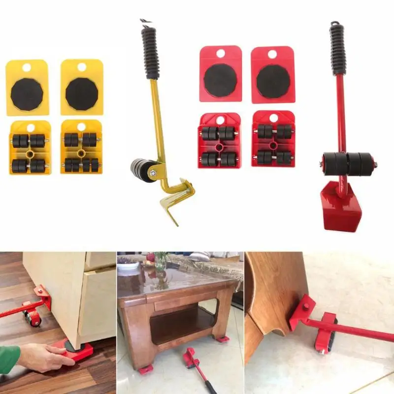 

Furniture Mover Tool Set Furniture Transport Lifter Heavy Stuffs Moving Tool 4 Wheeled Mover Roller+1 Wheel Bar Hand Tools