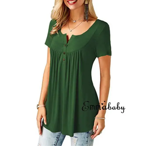 Women's Loose Short Sleeve Casual Blouse Shirt Tunic Tops Laides Summer Solid Spandex O-neck Blouses Top  Clothing